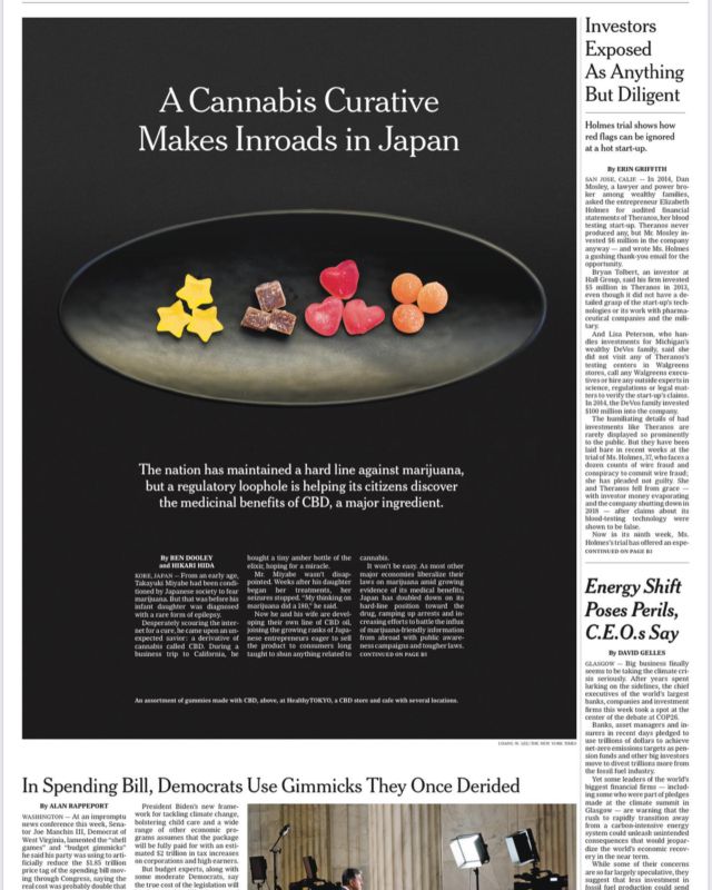 ニューヨーク・タイムズ紙にて、「A Cannabis Curative Makes Inroads in Japan (カンナビスによる治療法が日本に浸透)」という記事が掲載されました。
この記事では、HealthyTOKYO製品のCBDtokyoグミと、江戸川区にあるHealthyTOKYO CBD FACTORY&CAFEが紹介されています。

The New York Times: @nytimes 

#healthytokyo #cbdtokyo #cbdgummys #cbdcafe #cbdfactory #japanscbdpioneer #cannabis #cannabinoids #ecs #endcannabinoidsystem #thenewyorktimes #ニューヨークタイムズ #東京